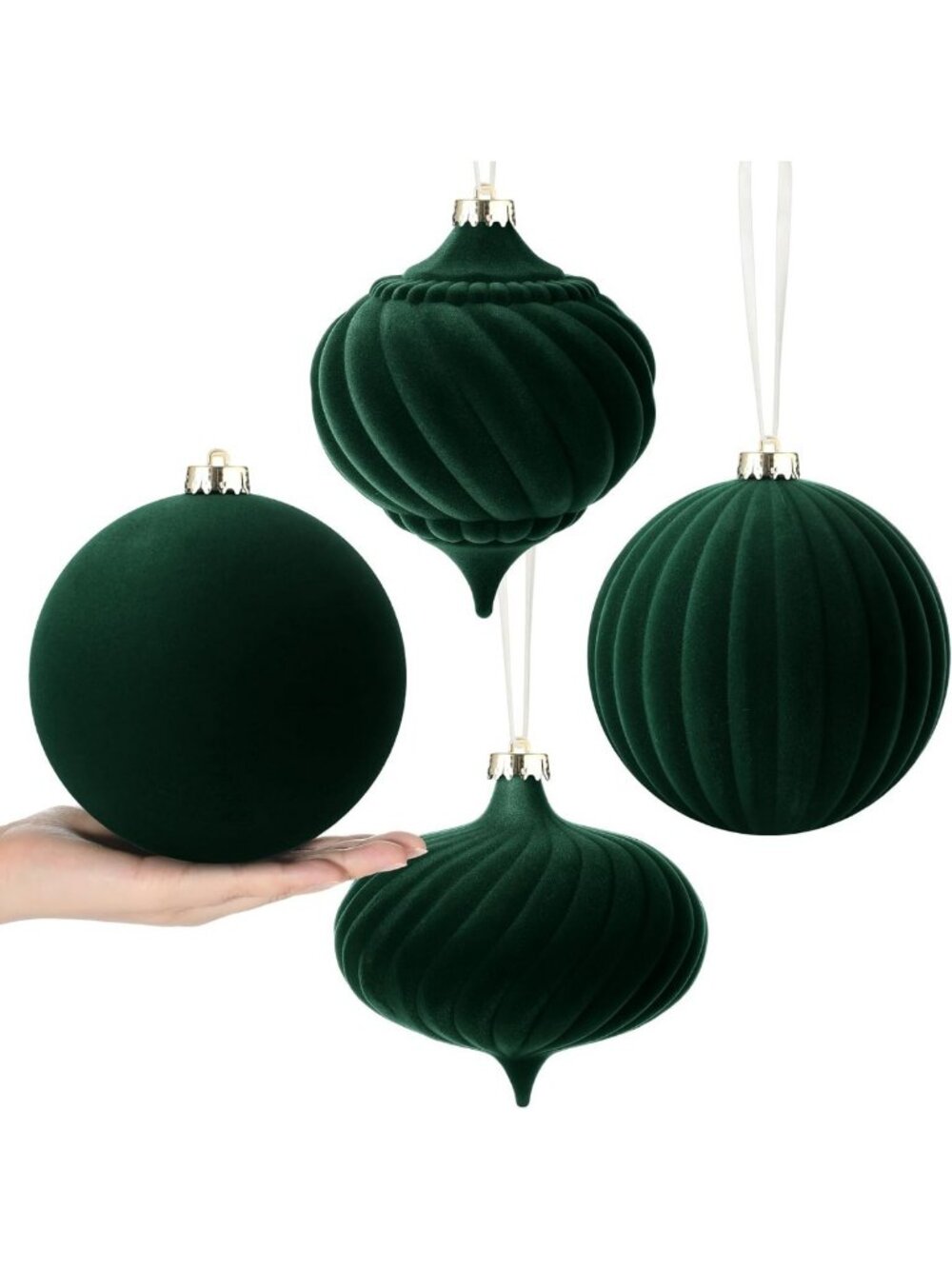 Large Velvet Christmas Ball Ornaments - Vintage Flocked Tree Decor, 4 Pcs, 6